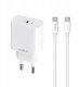 Maxlife ładowarka sieciowa PD QC MXTC-06-20C 1x USB-C 20W biała + kabel USB-C - USB-C 20W 1