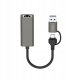 XO adapter HUB HUB018 2w1 USB-USB-C - RJ45 szary 1
