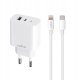 Maxlife ładowarka sieciowa PD QC MXTC-06-20AC 1x USB-C 1x USB 20W biała + kabel USB-C - Lightning 20W 1