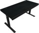 Dual-motor sit/stand adjustable-height gaming desk with wireless charger, RGB lighting, control panel, and USB ports, PB melamine surface tabletop, black. 1