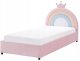 Beliani Łóżko dziecięce z pojemnikiem Korona Welur GRISETOT 90 x 200 cm ze schowkiem Różowy 5