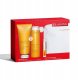 Clarins Set Clarins: Aroma, Essential Oils, Hydrating, Body Oil, 200 ml + Aroma, Essential Oils, Shower Gel, All Over The Body, 200 ml + Lip Confort, Lip Oil, 01, 1.4 ml *Miniature + Clarins, Zippered, GWP Textile Pouch, White Unisex 4