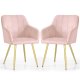 Selsey 2x Krzesło tapicerowane z przeszyciami kwadratowymi Pudrowy Róż LUXANO Złote nogi 1