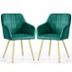 Selsey 2x Krzesło tapicerowane z przeszyciami kwadratowymi Butelkowa Zieleń LUXANO Złote nogi 1