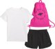 4f Komplet odzieżowy 4F koszulka, spodenki, worek F081 biało-czarno-różowy 4FJWAW25TAPSF081 20S 146-152cm 2