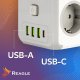 Listwa zasilająca Reagle KOSTKA SIECIOWA LISTWA ZASILAJĄCA 3x GNIAZDO ŁADOWARKA 3x USB 1x USB-C 4