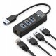 HUB USB Orico PW3UR25-U3 4-portowy 3x USB-A 3.0 1x RJ45 2.5G Ethernet 0,5 m - czarny (6941788856288) 1