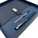 Giftdeco Elegancki zestaw prezentowy granatowy skórzany notes A5 z długopisem w pudełku prezentowym - EE13 3
