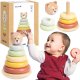 Tooky Toy Drewniana Układanka Sensoryczna Piramidka Miś Sensoryczny Kolorowy Stacker (TKF004N) 1