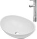 Umywalka vidaXL Umywalka z baterią mieszającą, ceramiczna, owalna, biała 2