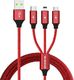 Kabel USB Somostel USB-A - USB-C + microUSB + Lightning 1.2 m Czerwony (25719) 1
