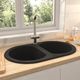 Zlewozmywak vidaXL Dwukomorowy, owalny  kuchenny, czarny, granit 2