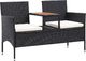 vidaXL Dwuosobowa ławka ogrodowa ze stolikiem 143 cm rattan PE, czarna 1