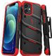 Zizo Bolt Cover - Pancerne etui iPhone 12 / iPhone 12 Pro ze szkłem 9H na ekran + podstawka uchwyt do paska (czarny/czerowny) 1