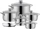 WMF Zestaw garnków WMF Diadem Plus, sztuki 6, stal nierdzewna polerowana Cromargan, garnki ze szklaną pokrywką, garnki indukcyjne, garnek indukcyjny, niepowlekany 1