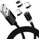 Kabel USB Kabel USB Magnetyczny 3w1 Micro USB/ TYP C USB-C/ IPhone Lightning Przewód Nylonowy Magnetic podświetlany LED czarny 1