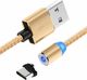 Kabel USB Kabel USB Magnetyczny 3w1 Micro USB/ TYP C USB-C/ IPhone Lightning Przewód Nylonowy Magnetic podświetlany LED złoty 1