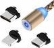 Kabel USB Kabel USB Magnetyczny 3w1 Micro USB/ TYP C USB-C/ IPhone Lightning Przewód Nylonowy Magnetic podświetlany LED złoty 2