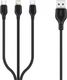 Kabel USB XO USB-A - USB-C + microUSB + Lightning 1 m Czarny (71471) 1