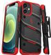 Zizo Zizo Bolt Cover - Pancerne etui na iPhone 12 MINI ze szkłem na ekran + podstawka + uchwyt do paska (czarny/czerwony) 1