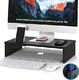BONTEC Stojak BONTEC na komputer, stolik pod monitor, stojak na monitor z uchwytem na telefon, ergonomiczny stojak na drukarkę do laptopa z prowadzeniem kabli do laptopa, komputera, notebooka, iMaca, PC, 42CM, czarny 1