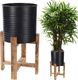 Home Styling Collection Kwietnik osłonka DONICZKA metalowa czarna na drewnianym stojaku 50 cm na rośliny kwiaty 1