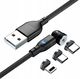 Kabel USB Wtyczka kątowa USB-A - USB-C, microUSB, Lightning 1 m Czarny (A04M03) 1