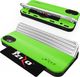 Zizo Zizo Retro Series - Etui iPhone Xs / X z kieszenią na karty + podstawka + szkło 9H na ekran (Neon Green/Silver) 4