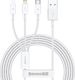 Kabel USB Baseus USB-A - USB-C + microUSB + Lightning 1.5 m Biały (CAMLTYS-02) 1