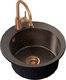 Zlewozmywak Steiner ART JAMES 210 (Ø51x20) Steingran Art Copper Black Pearl z syfonem manualnym, baterią Naomi i dozownikiem - czarny opalizacja miedziana 2