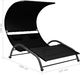 vidaXL Podwójny leżak z baldachimem tkanina textilene czarny 7