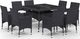 vidaXL 9-cz. zestaw mebli ogrodowych, polirattan i szkło czarny 1