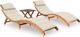 vidaXL Leżaki z poduszkami i stolikiem, 2 szt., lite drewno akacjowe 1