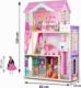 Ricokids Drewniany domek dla lalek duży 3-piętrowy z windą i lampką LED 7