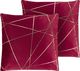 Shumee Zestaw 2 welurowych poduszek dekoracyjnych geometryczny wzór 45 x 45 cm czerwony PINUS 1