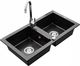 Zlewozmywak Mexen Mario  granitowy 2-komorowy z baterią kuchenną Telma, czarny/srebrny - 6504-73-670200-00 1