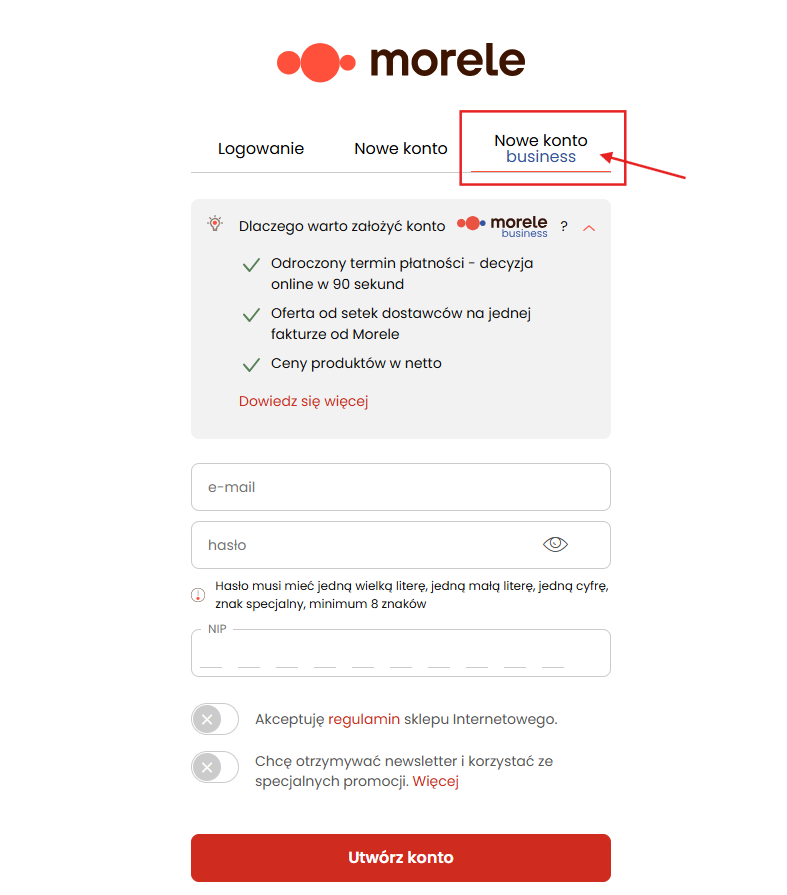 Formularz Nowe konto business