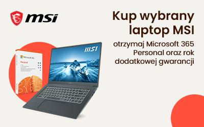 Microsoft 365 Personal oraz rok dodatkowej gwarancji przy zakupie laptopa MSI
